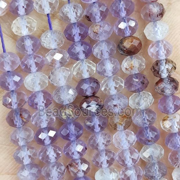 Natural Phantom Quartz Beads Purple Faceted Rondelle