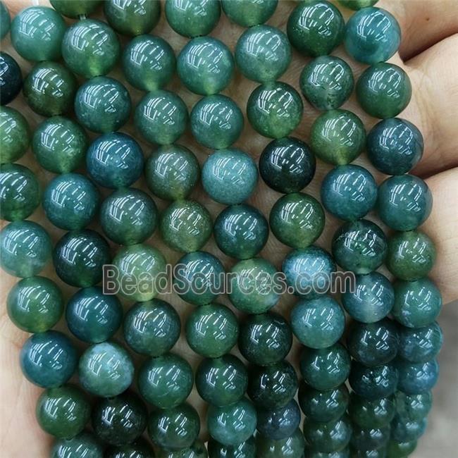 Natural Green Moss Agate Beads Smooth Round