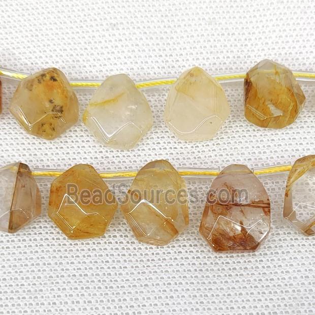 Natural Yellow Hematoid Quartz Teardrop Beads Topdrilled