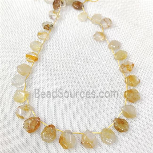 Natural Yellow Hematoid Quartz Teardrop Beads Topdrilled