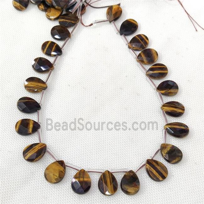 Natural Tiger Eye Stone Beads Faceted Teardrop Topdrilled