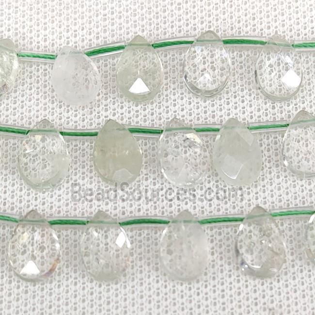 Natural Green Quartz Beads Faceted Teardrop Topdrilled