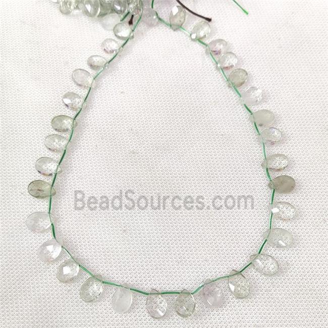 Natural Green Quartz Beads Faceted Teardrop Topdrilled