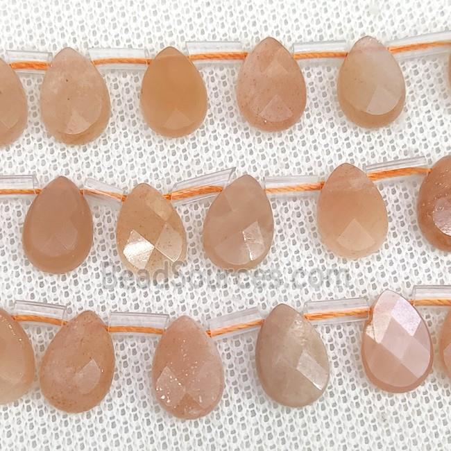 Natural Peach Moonstone Beads Faceted Teardrop Topdrilled