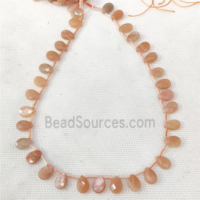 Natural Peach Moonstone Beads Faceted Teardrop Topdrilled