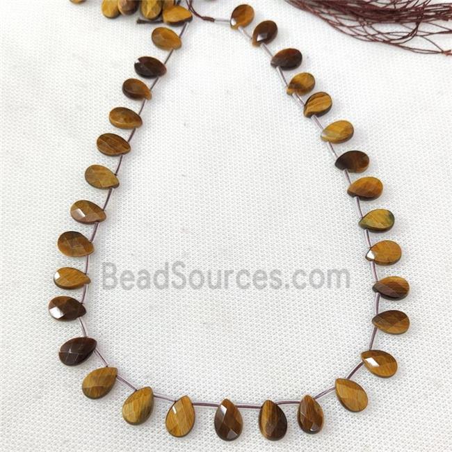 Natural Tiger Eye Stone Beads Faceted Teardrop Topdrilled