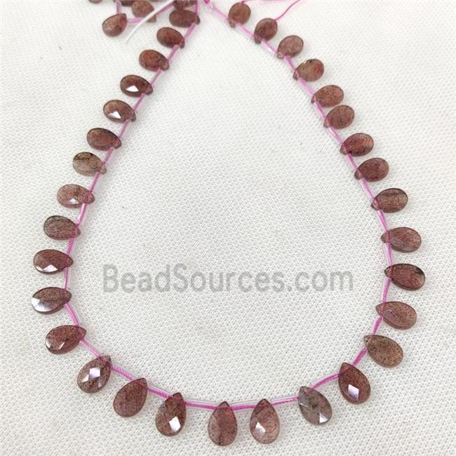 Natural Pink Strawberry Quartz Beads Faceted Teardrop Topdrilled