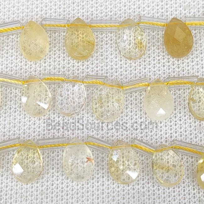 Natural Citrine Beads Yellow Faceted Teardrop Topdrilled