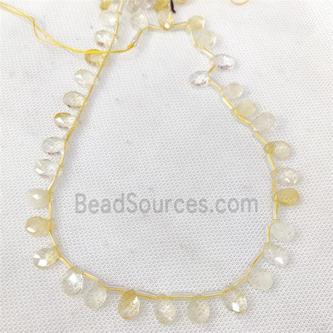 Natural Citrine Beads Yellow Faceted Teardrop Topdrilled