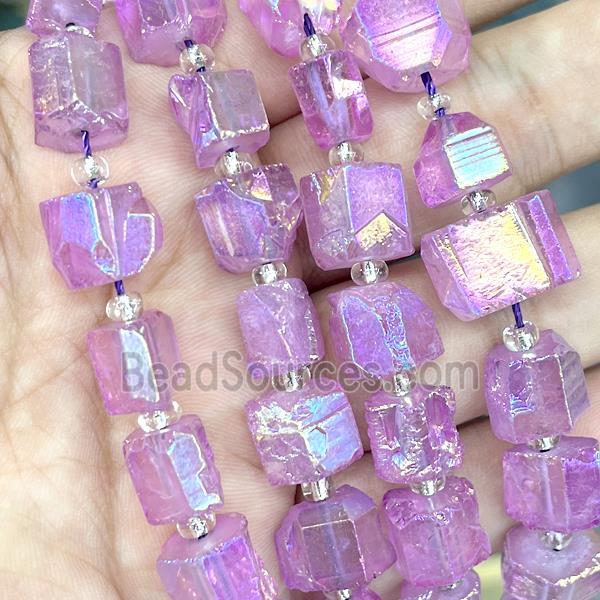 Natural Crystal Quartz Nugget Beads Freeform Purple AB-Color Electroplated