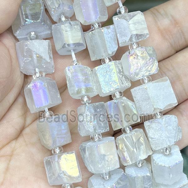 Natural Crystal Quartz Nugget Beads Freeform White AB-Color Electroplated