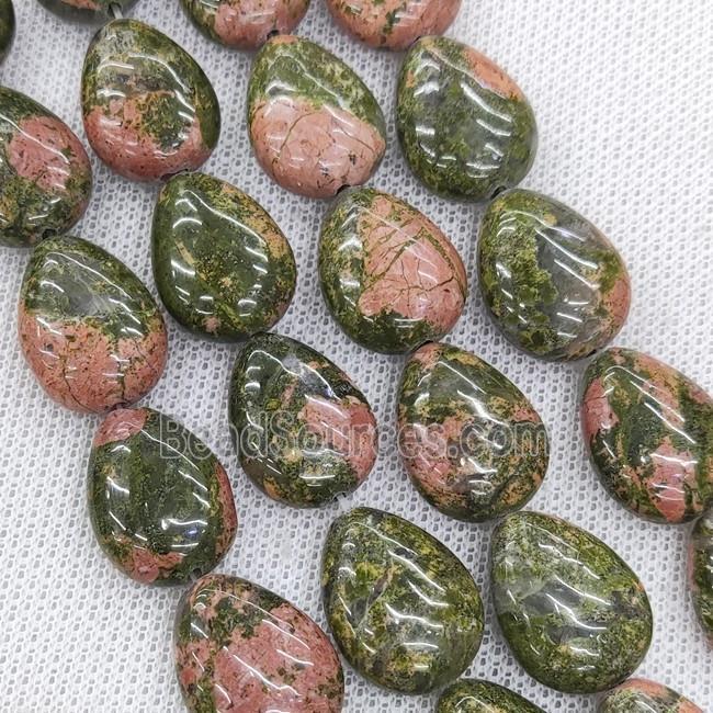 Natural Unakite Teardrop Beads Green