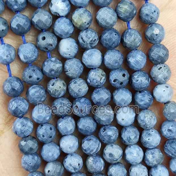 Blue Coral Fossil Beads Faceted Round