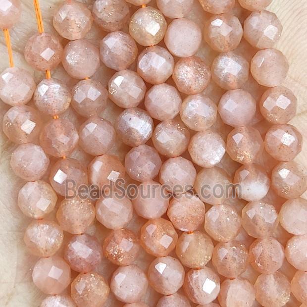 Natural Peach Sunstone Beads Faceted Round