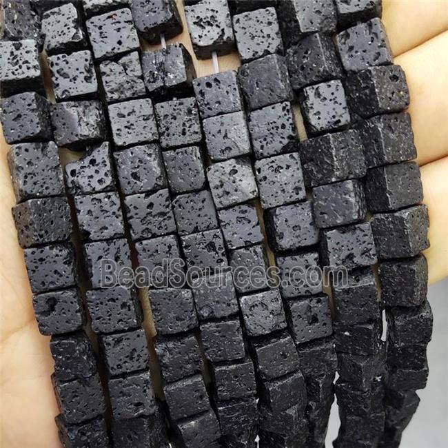 Black Lave Stone Cube Beads