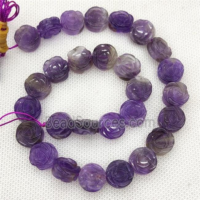 Natural Amethyst Flower Beads Purple Carved