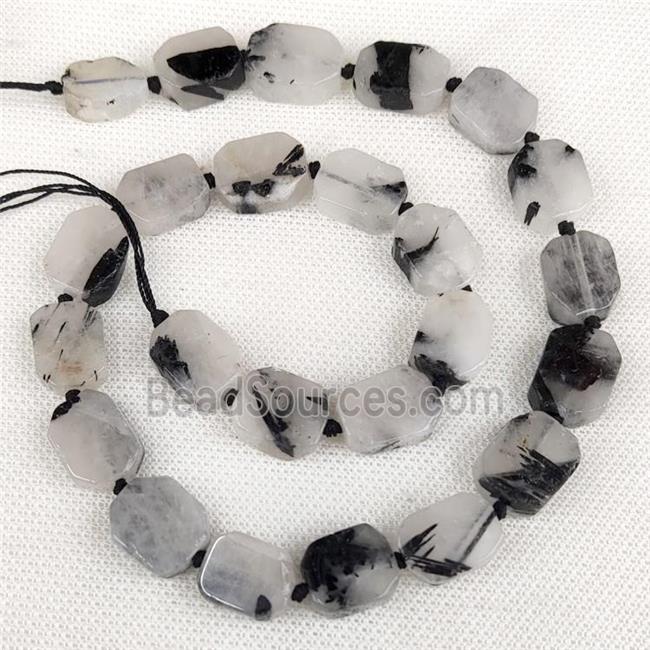 Natural Black Rutilated Quartz Rectangle Beads