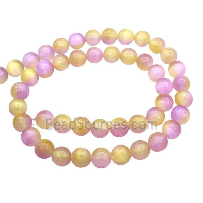 Selenite Beads Yellow Purple Dye Smooth Round