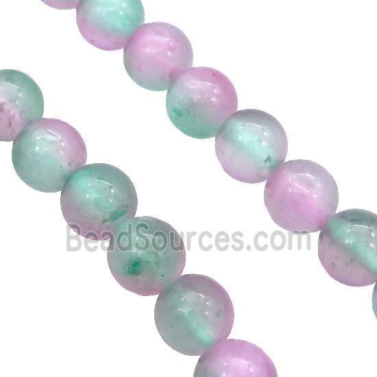 Selenite Beads Green Pink Dye Smooth Round