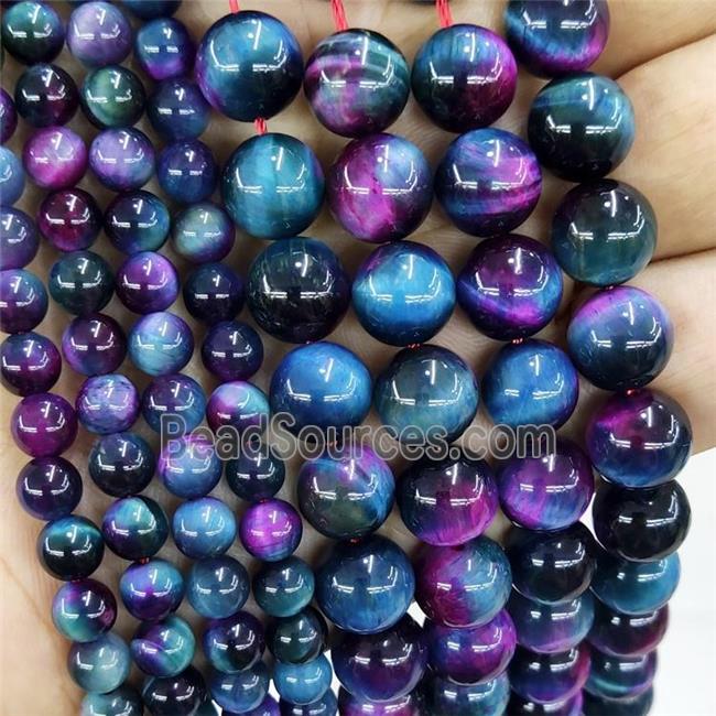 Natural Tiger Eye Stone Beads Multicolor Dye Smooth Round