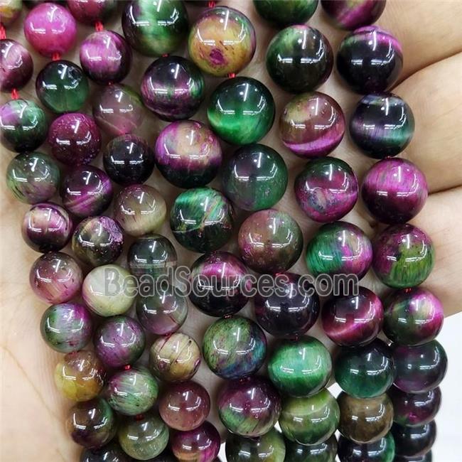 Natural Tiger Eye Stone Beads Multicolor Dye Smooth Round