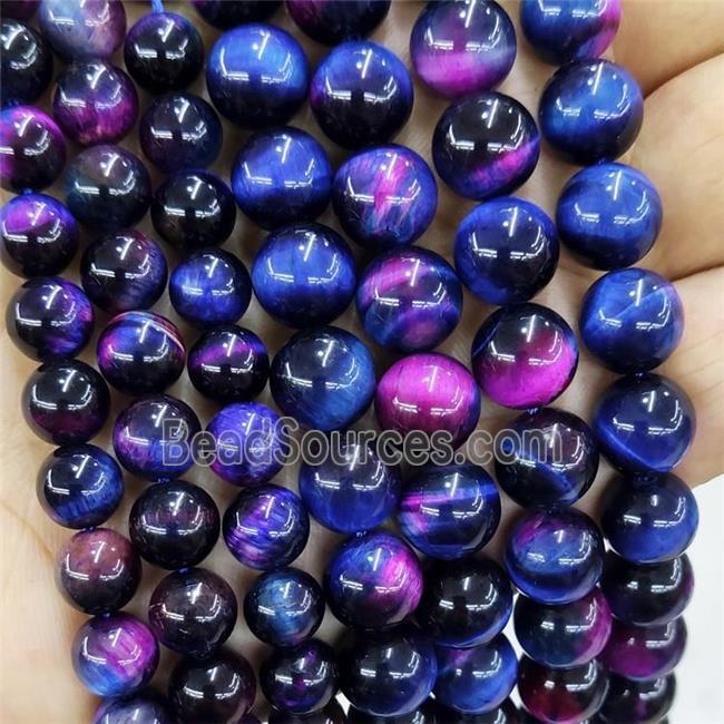 Natural Tiger Eye Stone Beads Multicolor Dye Smooth Round