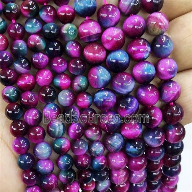 Natural Tiger Eye Stone Beads Multicolor Dye Smooth Round