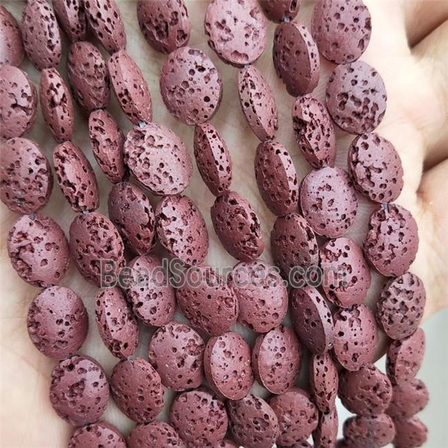 Rock Lava Oval Beads Maroon Red Dye