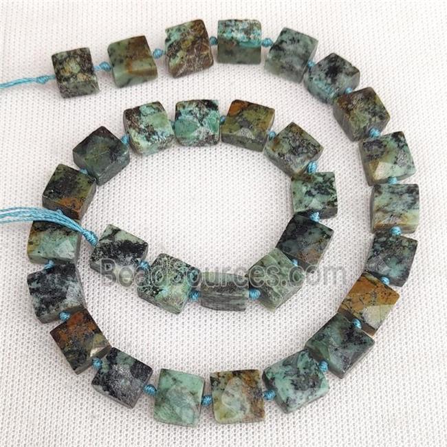 African Turquoise Beads Green Faceted Square