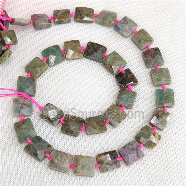 African Ruby Beads C-Grade Faceted Square Green