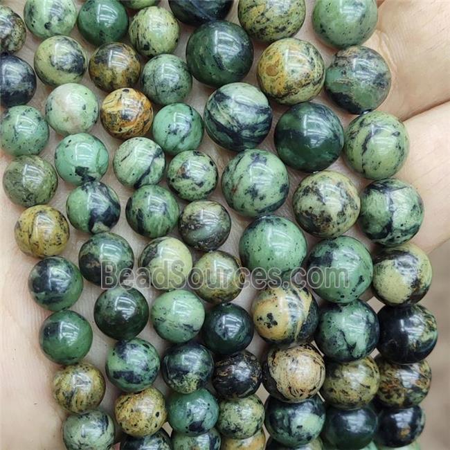 Natural Green Tree Branch Jasper Beads Smooth Round