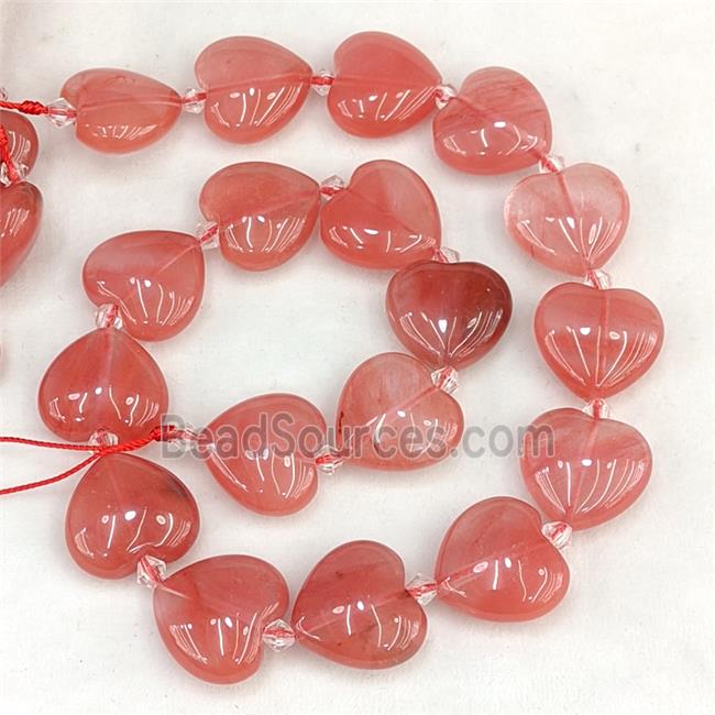 Red Synthetic Quartz Heart Beads