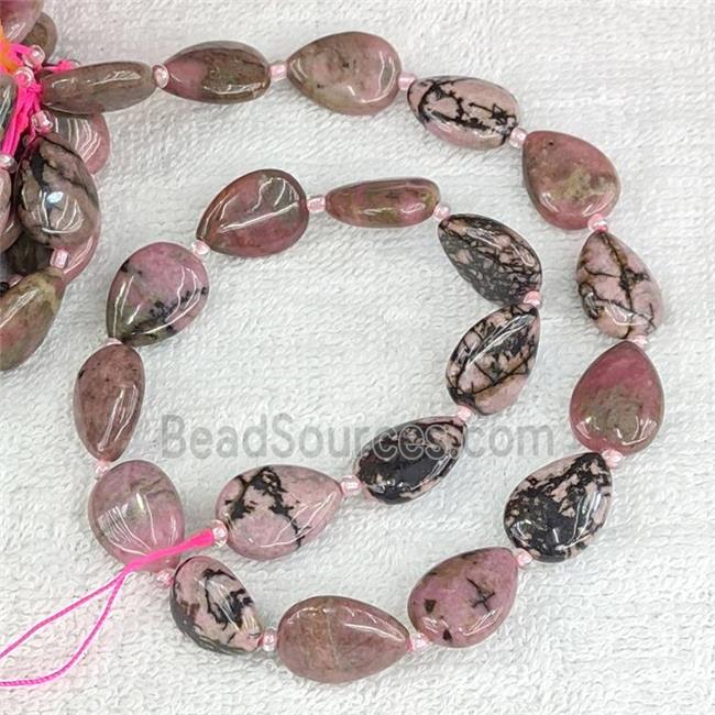 Natural Chinese Rhodonite Teardrop Beads Flat Pink