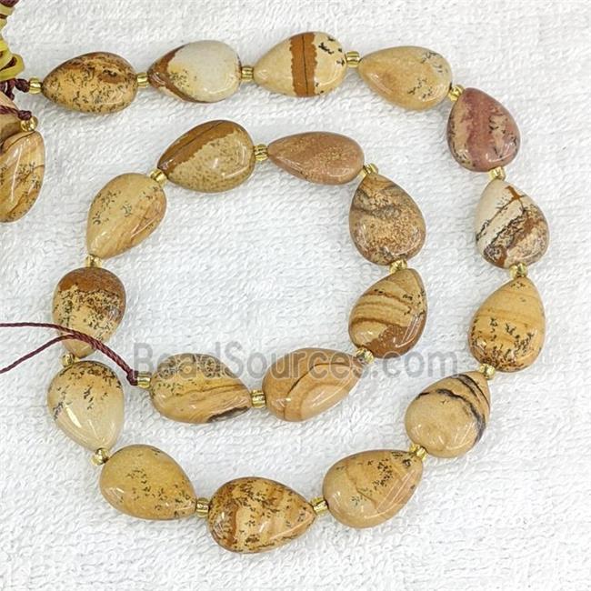 Natural Picture Jasper Teardrop Beads Flat