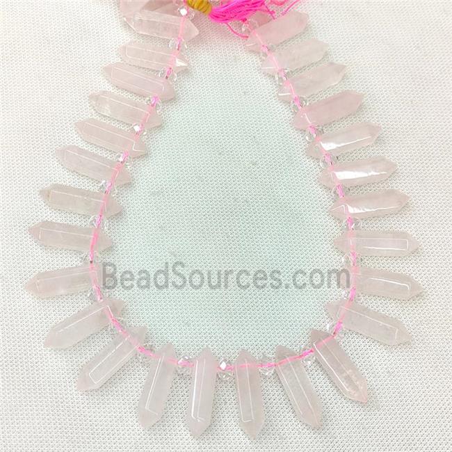 Natural Pink Rose Quartz Prism Beads