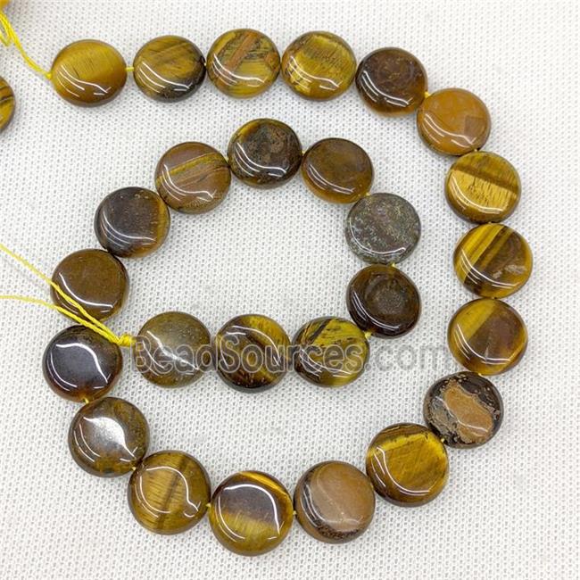 Natural Tiger Eye Stone Coin Beads Flat Circle