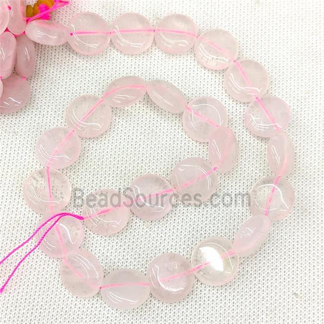 Natural Pink Rose Quartz Coin Beads Flat Circle