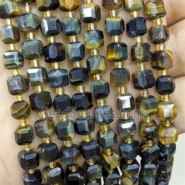 Tiger Eye Stone Beads Yellow Blue Faceted Cube