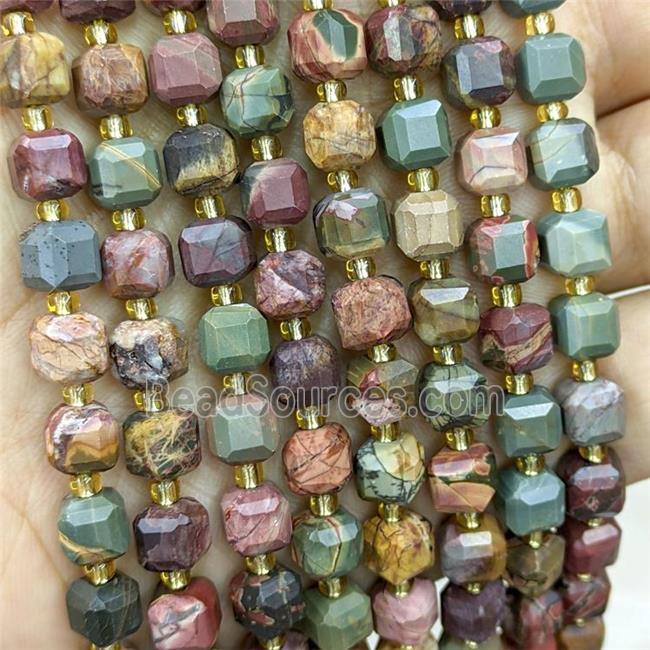 Natural Picasso Jasper Beads Multicolor Faceted Cube