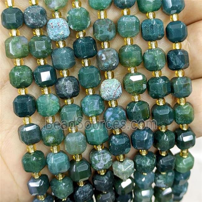 Natural Green Moss Agate Beads Faceted Cube