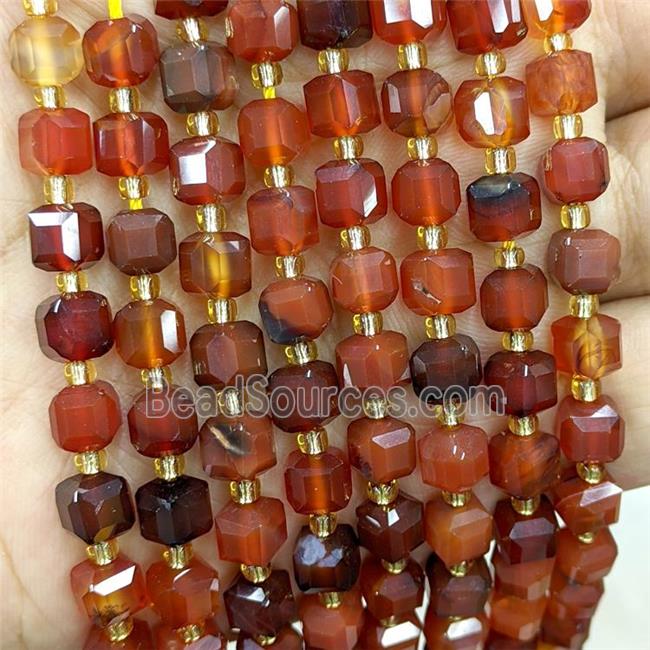 Natural Agate Beads Red Dye Faceted Cube