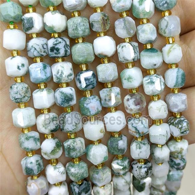 Natural Green Tree Agate Beads Faceted Cube