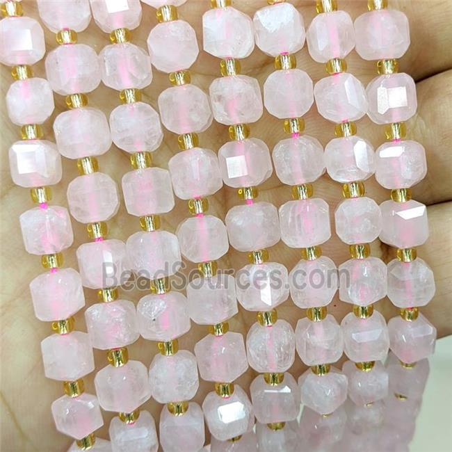 Natural Pink Rose Quartz Beads Faceted Cube