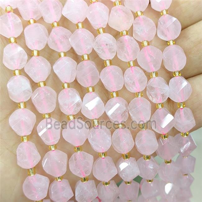 Natural Pink Rose Quartz Twist Beads S-Shape Faceted