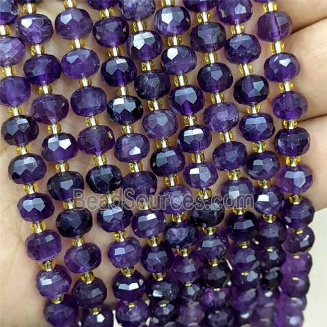 Natural Amethyst Beads Faceted Rondelle Purple