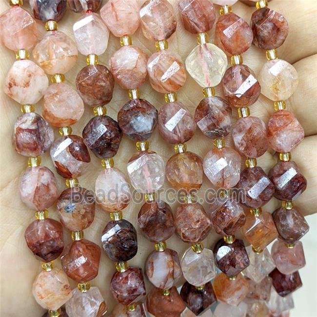 Natural Red Hematoid Quartz Twist Beads S-Shape Faceted