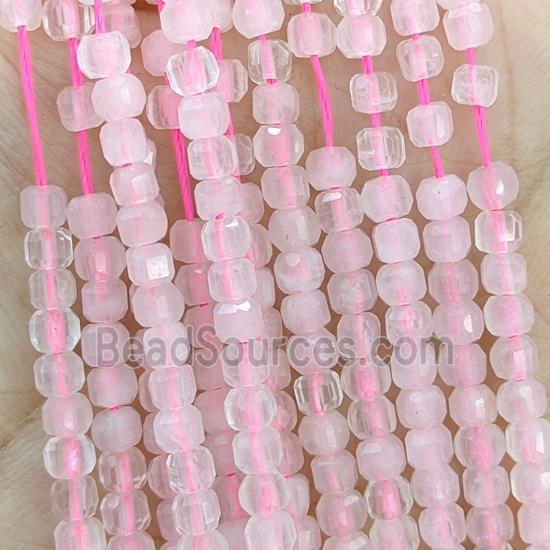 Natural Pink Rose Quartz Beads Faceted Cube