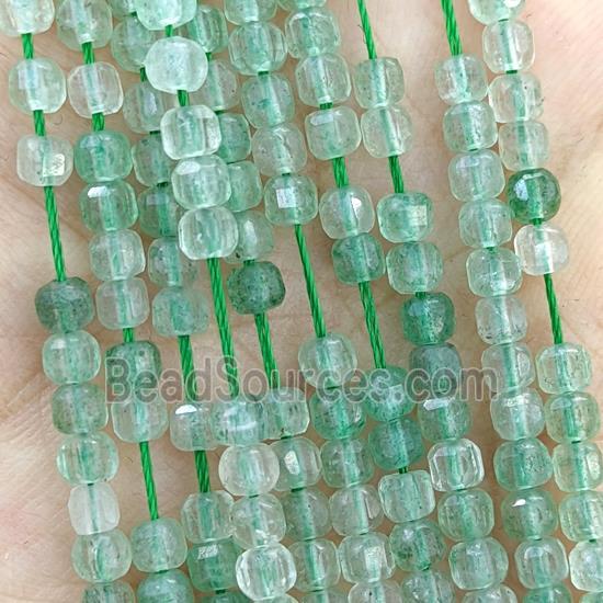 Natural Green Strawberry Quartz Beads Faceted Cube