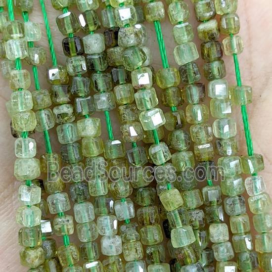 Natural Green Garnet Beads Faceted Cube