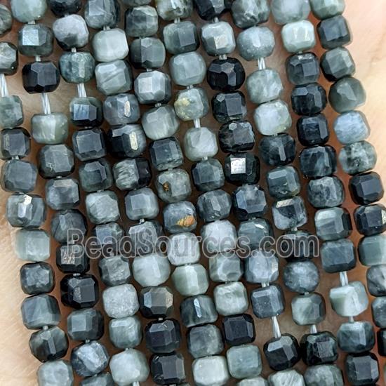 Natural Hawkeye Stone Beads Faceted Cube